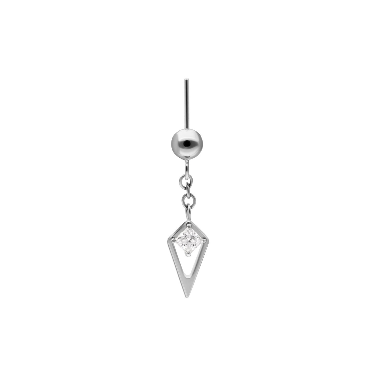 Accesorio Rook de Titanio Plateado con Cristal Accesorio Rook plateado con baguette cristalino, flotando sobre fondo blanco