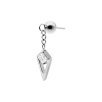 Aplique de Cristal Baguette de Titanio Plateado Pendiente plateado con colgante de cadena y cristal baguette sobre fondo blanco