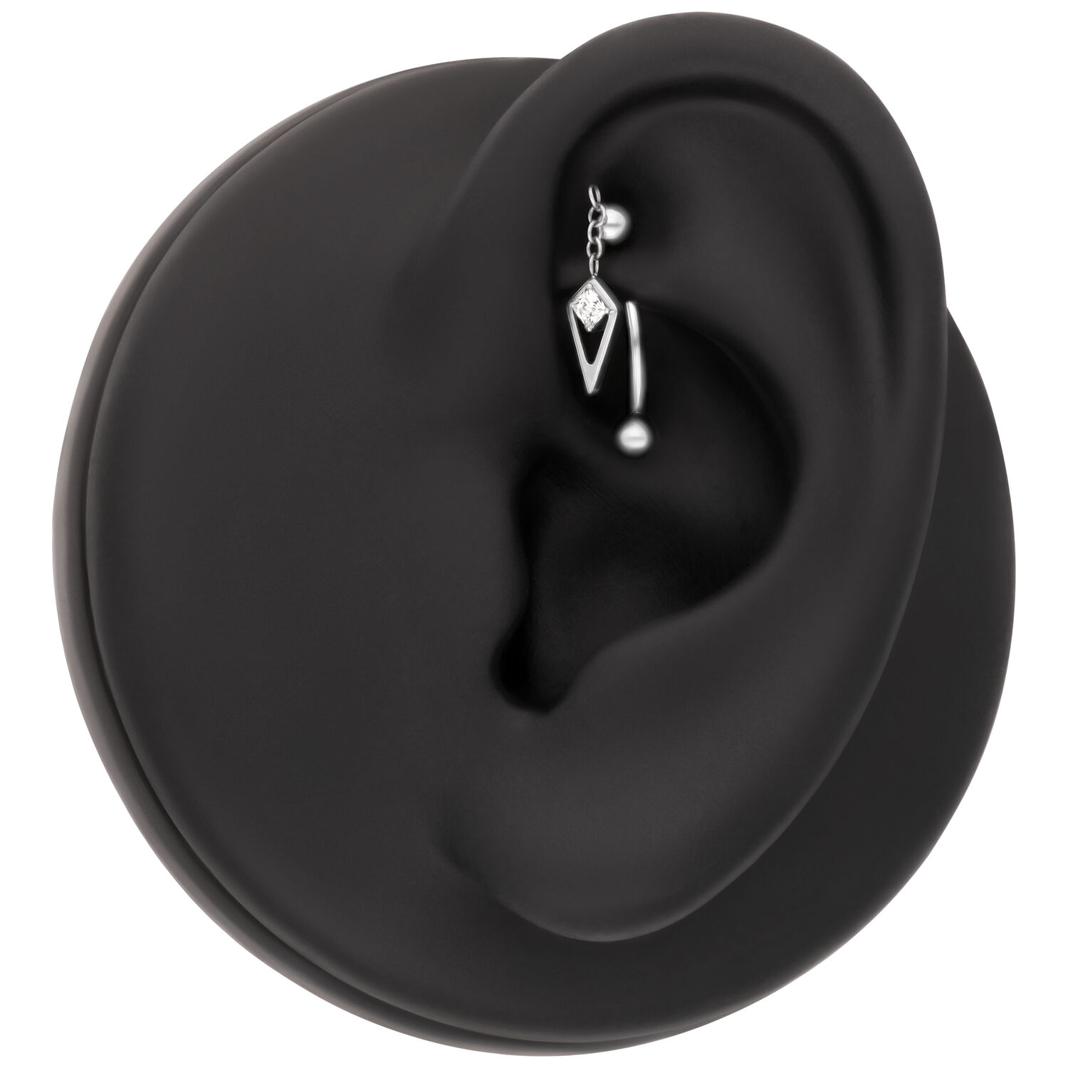 Baguette Cristal Rook en Plata Modelo de oreja negra con accesorio de piercing de cristal baguette plateado