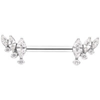 Barbell plateado con alas de cristal brillantes sobre fondo blanco