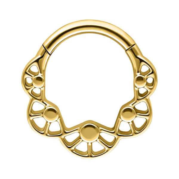 Clicker de Septum dorado con diseño de burbuja sobre fondo blanco