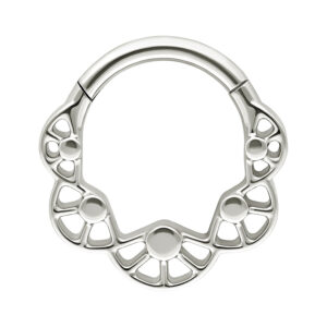 Septum Clicker en oro blanco con diseño de burbujas sobre fondo blanco