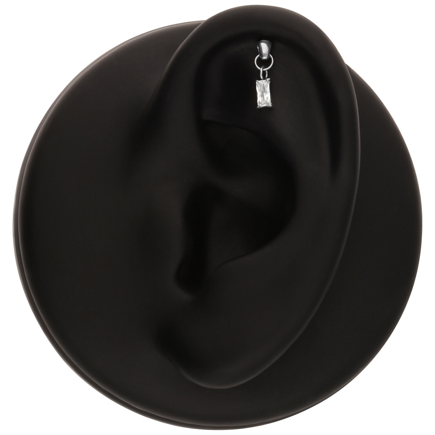 Plata Baguette Cristal Rook Accesorio Modelo de oreja negra con piercing de cristal baguette plateado