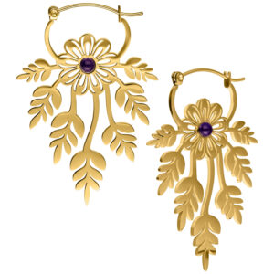 Aros Florales de Amatista Par - Oro